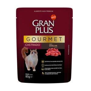 Ração Gran Plus para gatos castrados com sabor de ovelha.
