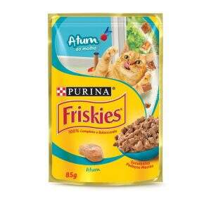 Ração Friskies Atum para gatos adultos, sachê de 85g, rica em proteínas e vitaminas.