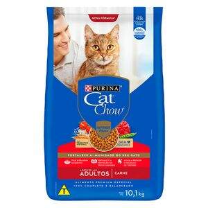 Ração seca para gatos adultos, sabor carne, 10,1 kg de Nutrição Completa.