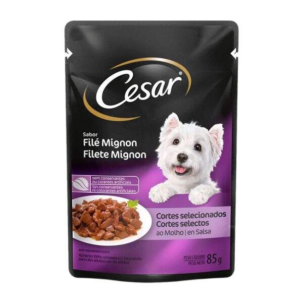 Ração deliciosa para cães adultos com sabor Filet Mignon.