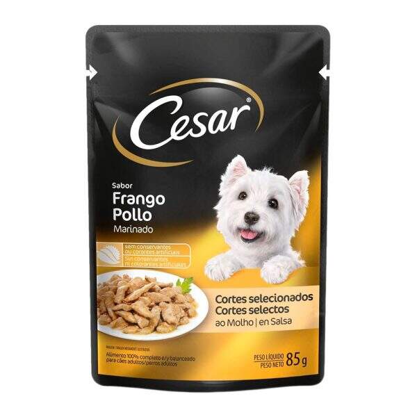 Ração Úmida Cesar sabor Frango Assado para cães adultos.