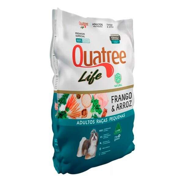 Ração Quatree Life para cães pequenos, com frango e arroz, 10,1kg.