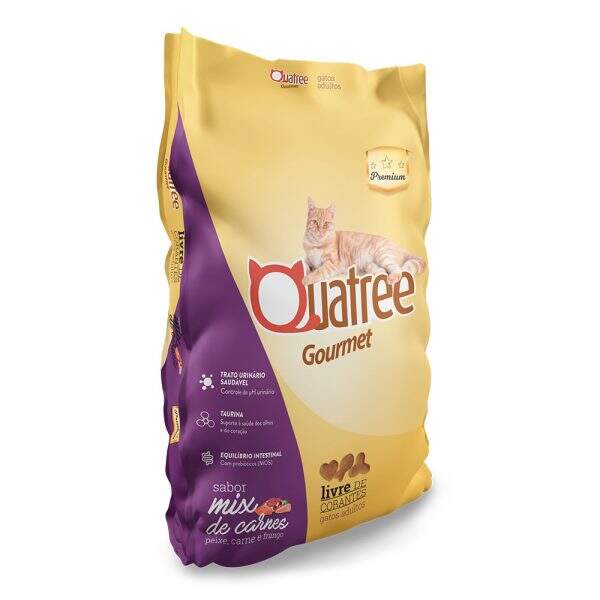 Ração Quatree Gourmet para gatos adultos, sabor mix de carnes, 1kg.