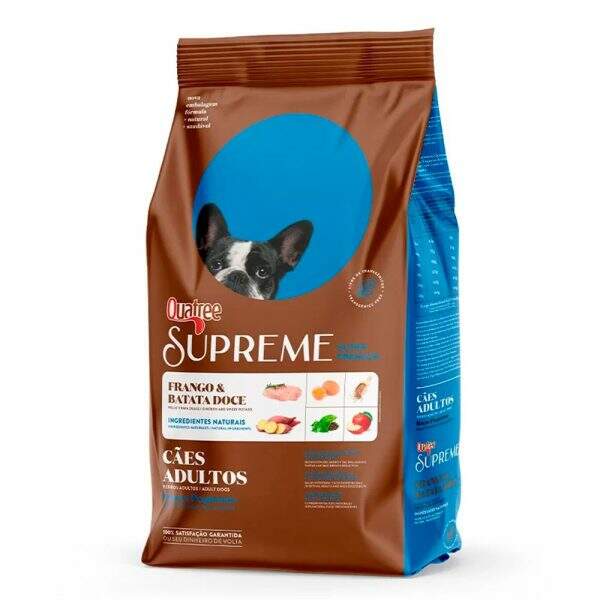 Ração Quatree Supreme para cães adultos de raças pequenas com frango e batata doce.